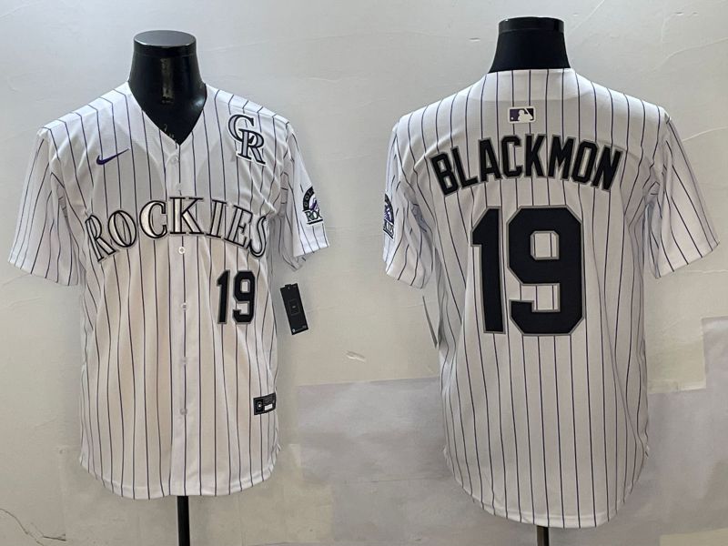 Men Colorado Rockies #19 Blackmon White Stripe Game 2025 Nike MLB Jersey style 2